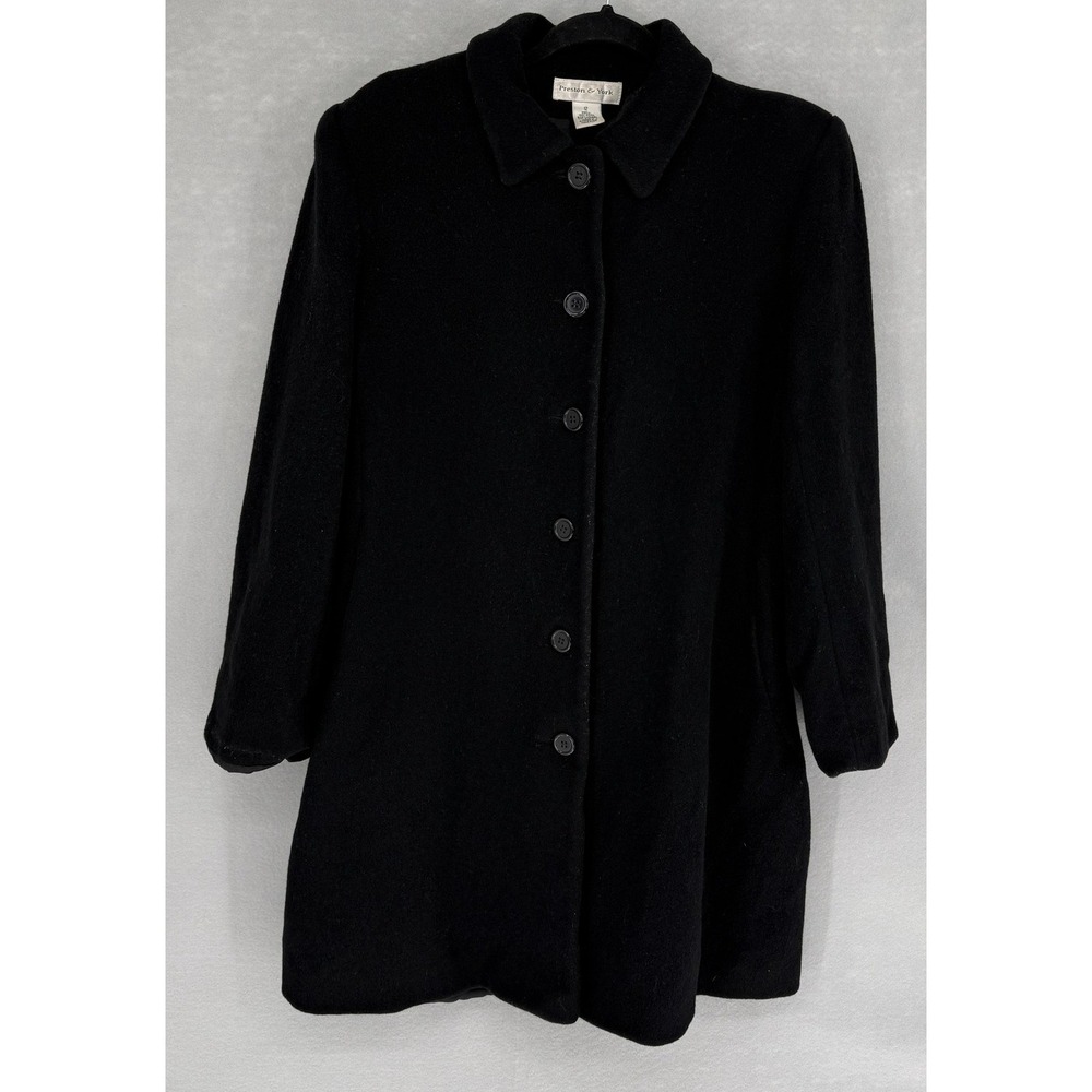 Preston & York‎ Wool Coat Womens 12 Black Button Lined Mid Length Overcoat